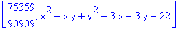 [75359/90909, x^2-x*y+y^2-3*x-3*y-22]